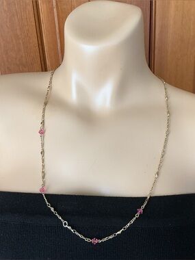 1928 Gold tone Chain Necklace with Pink Crystal Accents and barrel clasp